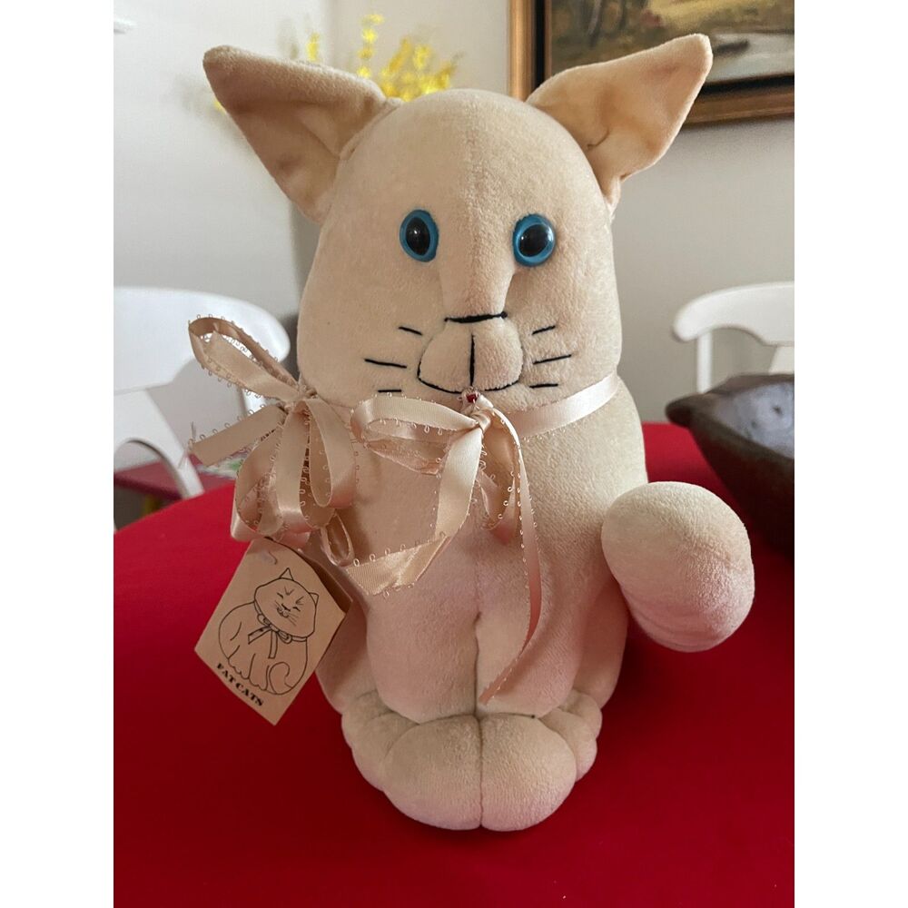 Vintage Fat Cats Brand Sitting Round Cat Plush Stuffed Toy Handmade USA Kitten
